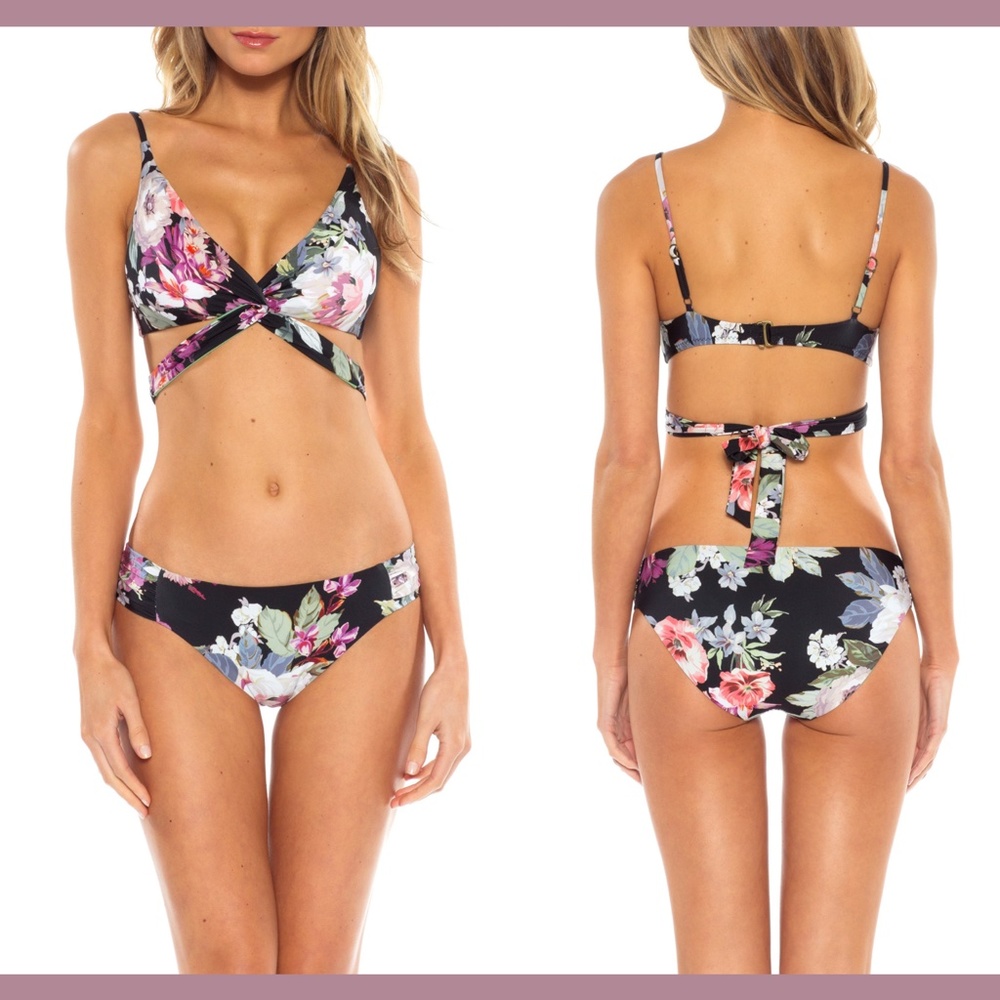 NEW Becca [ Small ]‎ Spring Fling Wrap Top + Bikini Bottoms in Black Floral